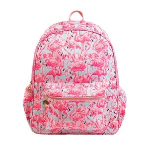 New‎ Simply Southern Flamingo Campus Backpack Pink Gold Metal Logo Zip Preppy